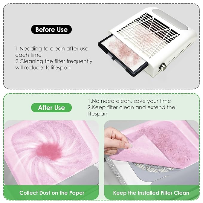 300 Sheets Nail Dust Collector Filter Paper: Disposable Dust Vacuum Filter