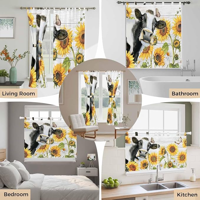 Retro Farmhouse Floral Kitchen Curtains 36 Inch Length, Small Window Curtains
