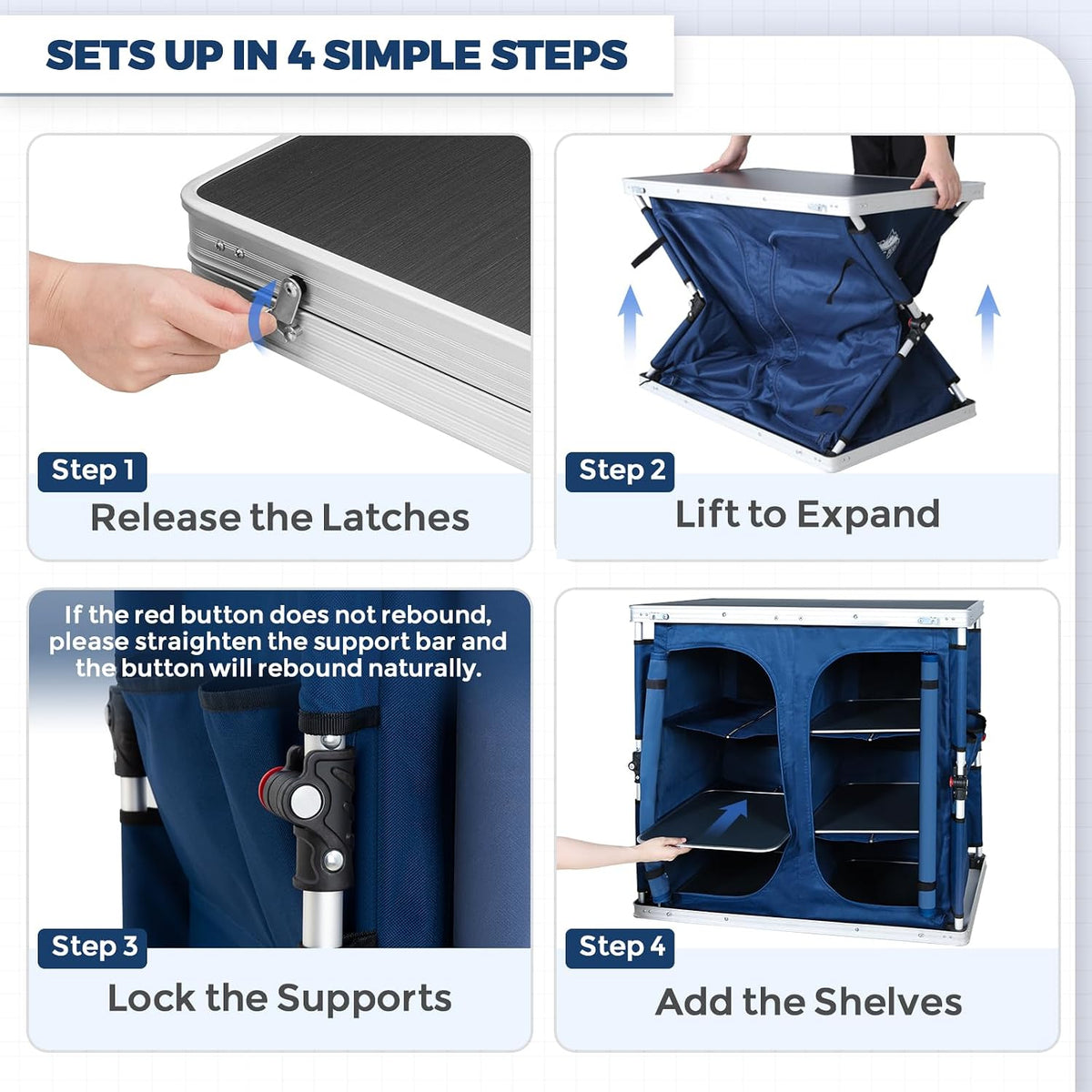 EAGLE PEAK Double Folding Camping Table with Storage Organizer and Side Pockets, Portable Outdoor Portable Camping Table for BBQ, Picnic and Tailgating, Carry Bag Included, Blue
