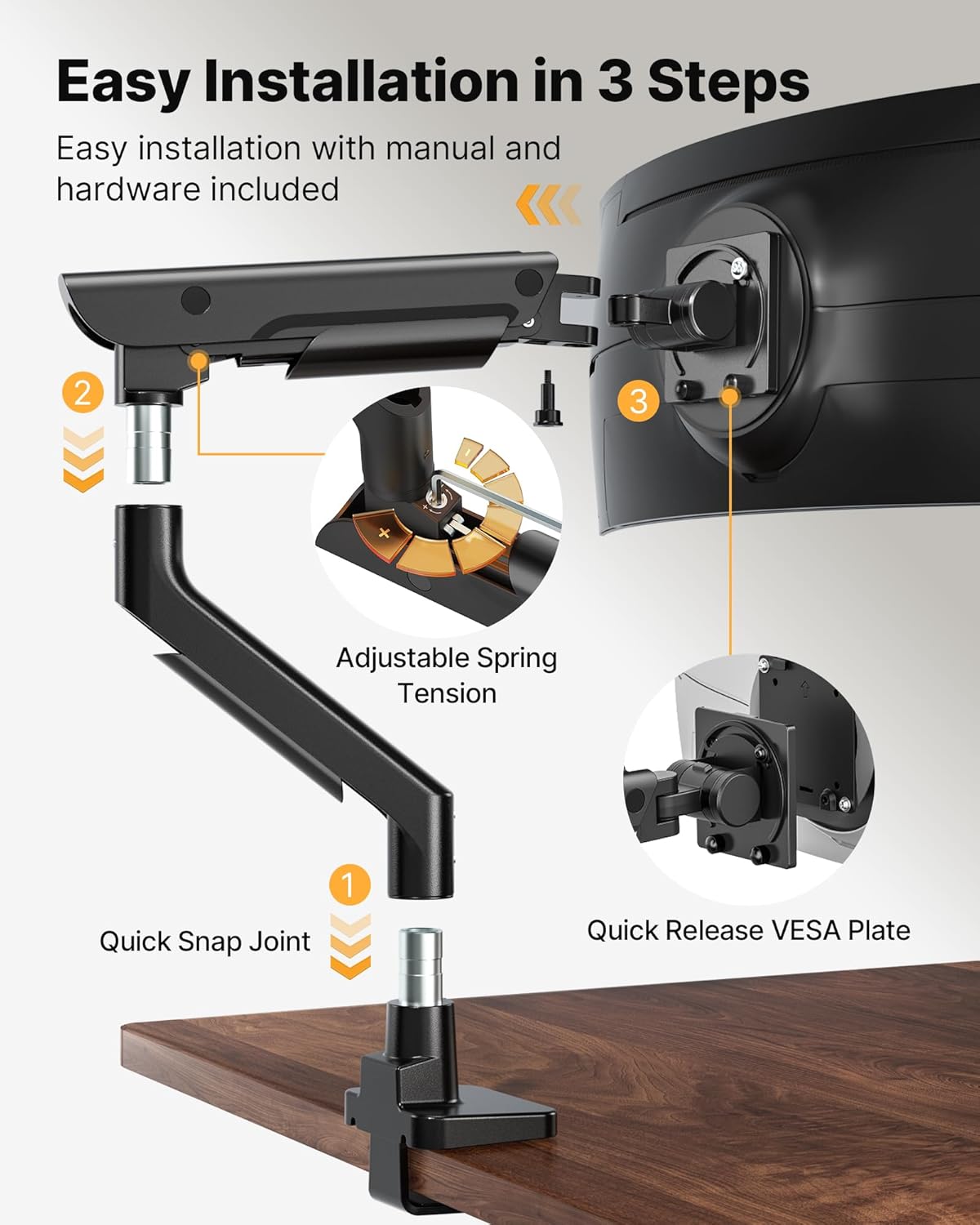 monTEK USB Monitor Arm for 17-57" Ultrawide, 59.4 lbs, Black