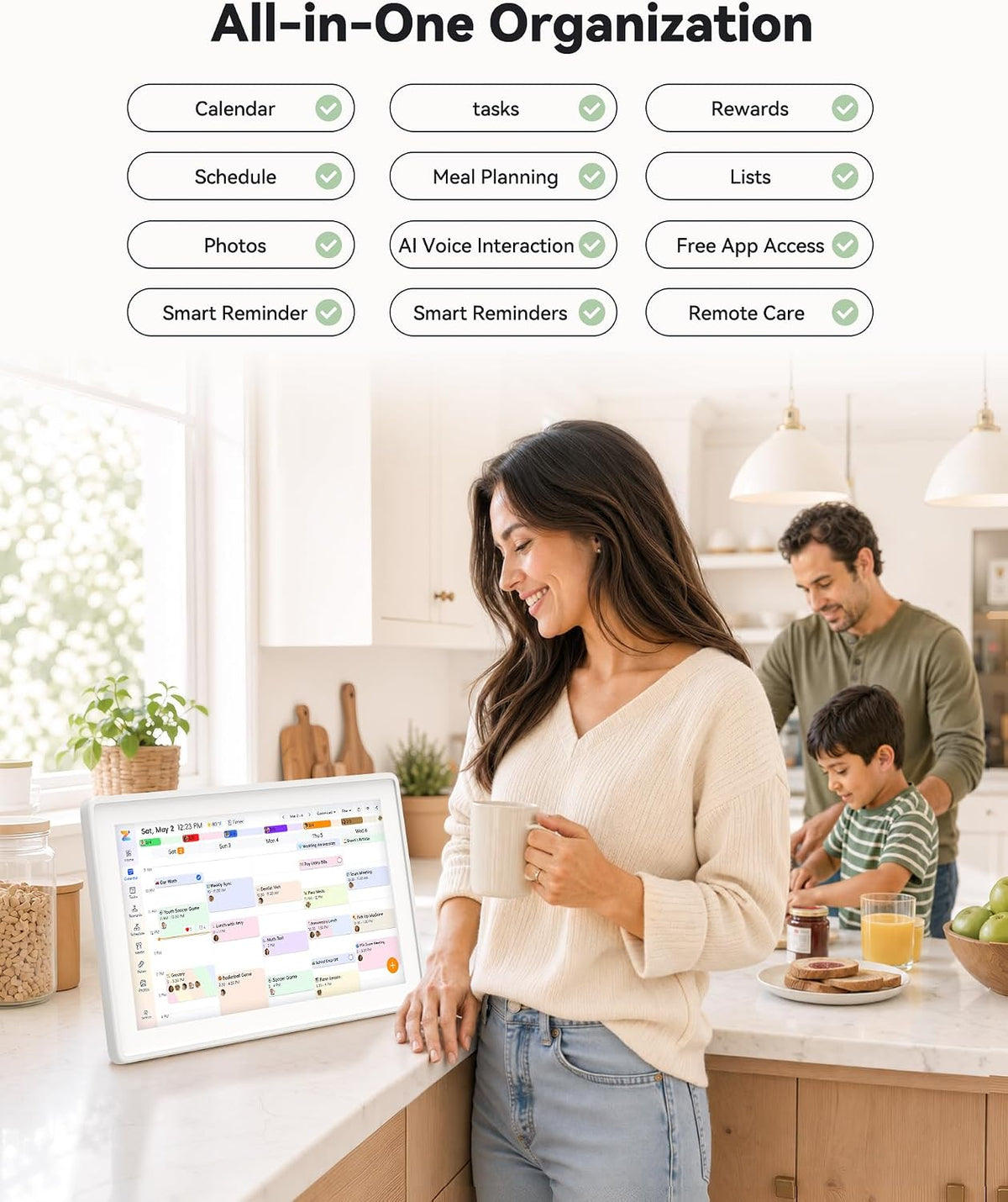 Digital Calendar,15.6-inch Digital Wall Planner & Chore Chart, Touchscreen Family Organizer for Schedules, Events & Reminders, Wall Mount Included, Smart Calendar Perfect for 2026 Planning (White Frame)