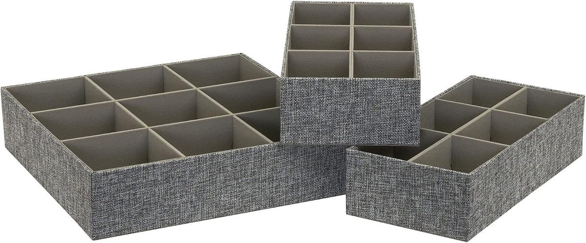 Household Essentials 3 Piece Drawer Organizers Starter Set, Customizable Inserts, Large Tray and 2 Small Trays, Graphite
