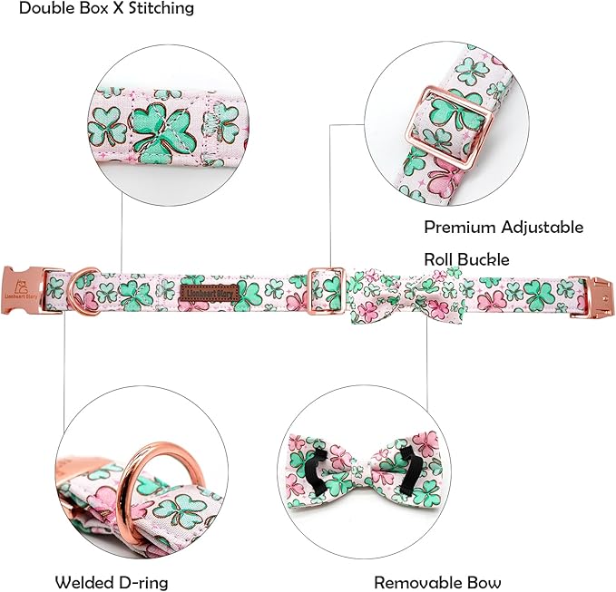 Lionheart glory Dog Bow Collar St. Patrick's Day Dog Collar for Small Dogs, Adjustable Green Collars Lucky Clover Shamrock Dog Collar with Bowtie Pet Collar Bows