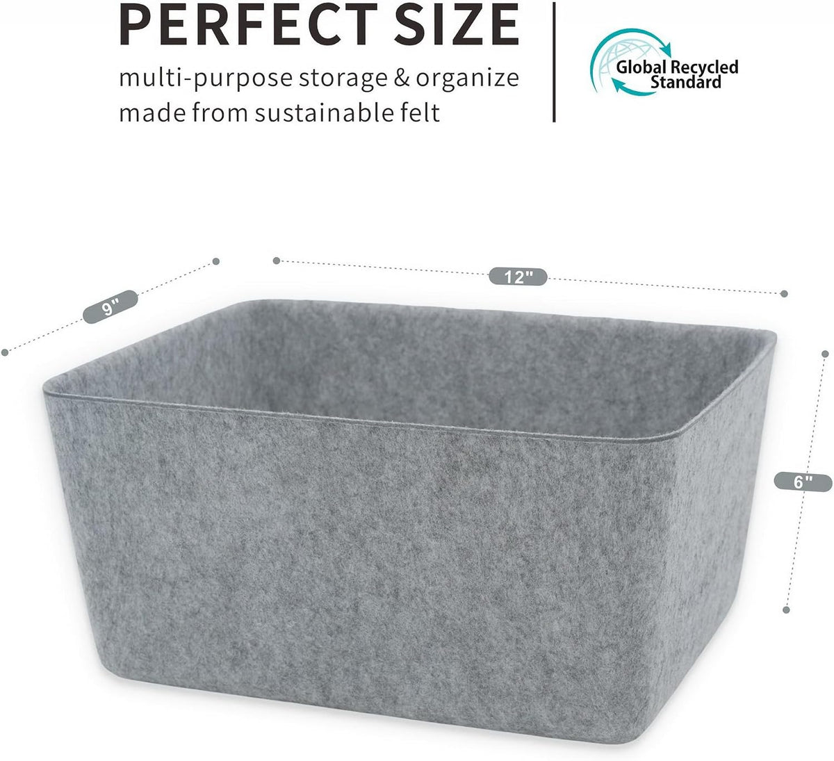 Welaxy Felt Storage Bin Wide Deep Drawer Organizer Caddy Minimal Box Gray
