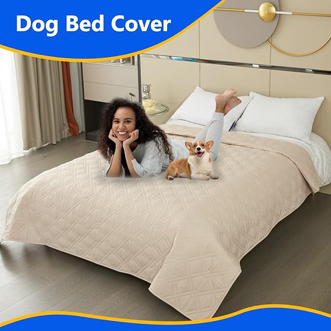 Dog Bed Cover, 100% Waterproof & Anti-Slip Pet Blanket Sofa Mat, Reusable Washable Geometric Embroidery Mattress, Camping Pad for Dogs/Cats (30x70 inch, Beige)