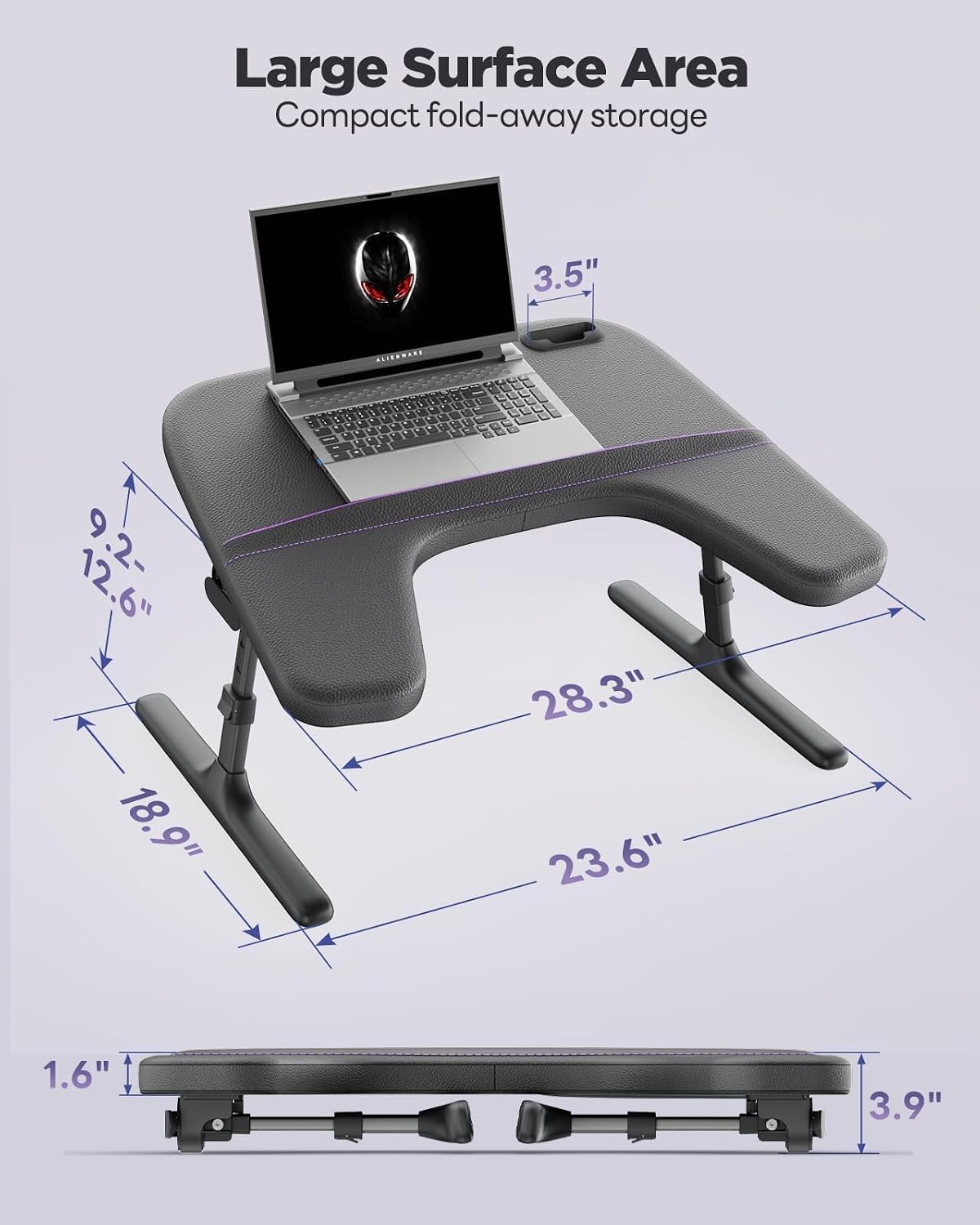 SAIJI Laptop Lap Desk for Bed & Couch with Soft Armrest, Bed Desk Table