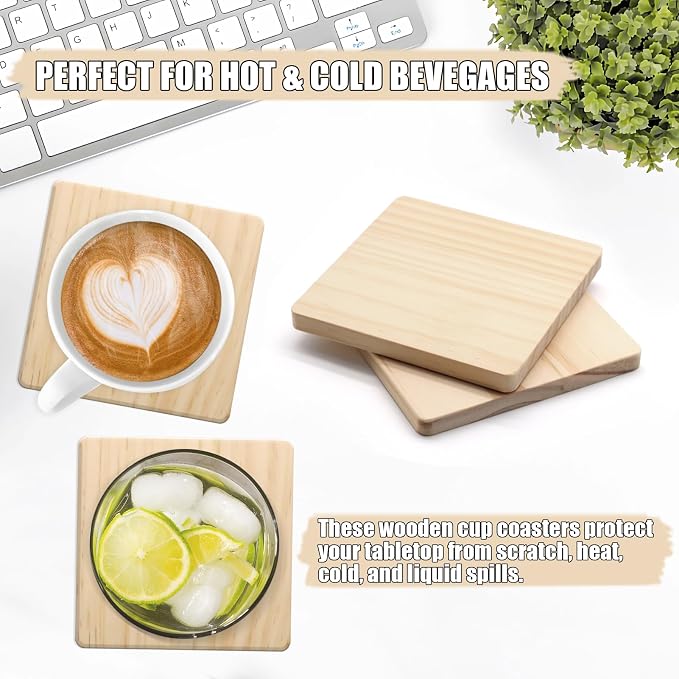 60 Pack 4 Inch Unfinished Square Wood Coasters