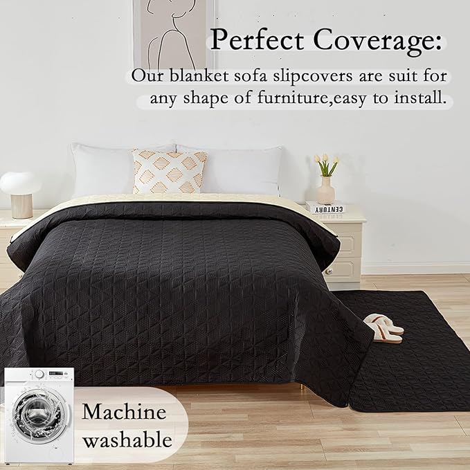 Waterproof Dog Bed Cover Pet Blanket, Soft Pet Couch Covers for Sofa Washable, Bed Couch Sofa Furniture Protector for Puppy Cat Kids (Black,210 * 305 CM)