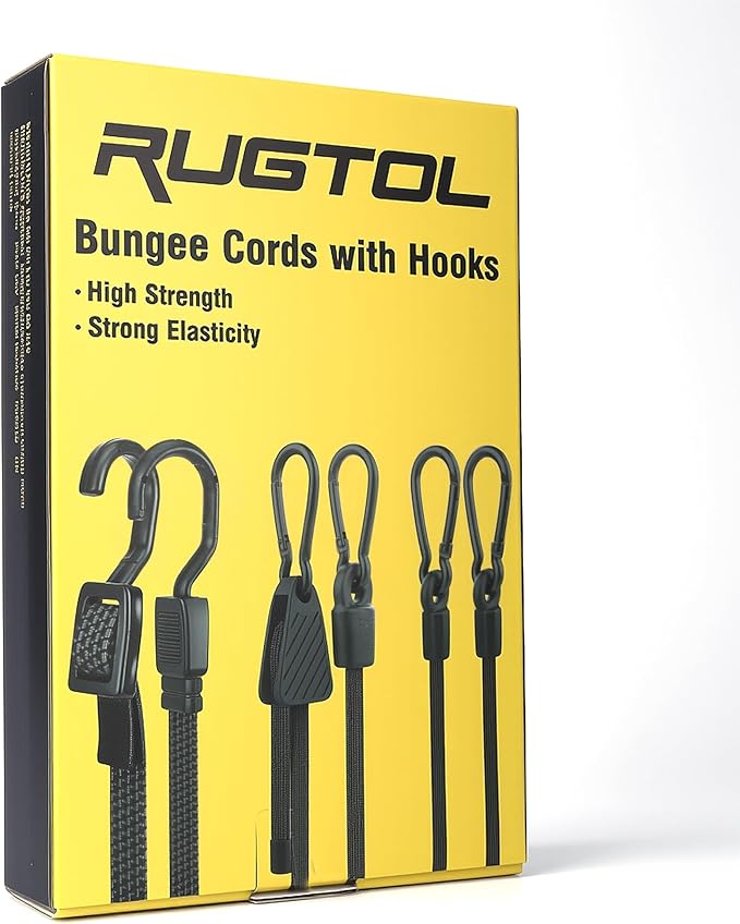 Bungee Cords with Hooks Heavy Duty, Flat Adjustable Bungee Cords with Hooks 40 Inch, Rubber Black Bungee Straps with Buckle Hooks for Outdoor, Camping, Tarps, Bike Rack, Tent, Truck, 4 Pack