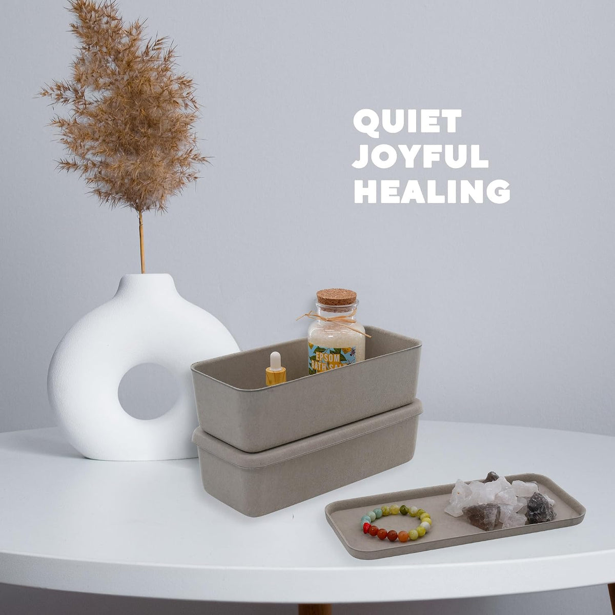 Welaxy Minimalist 2pc Lidded Desk Organizer Stone Long Stackable Trays