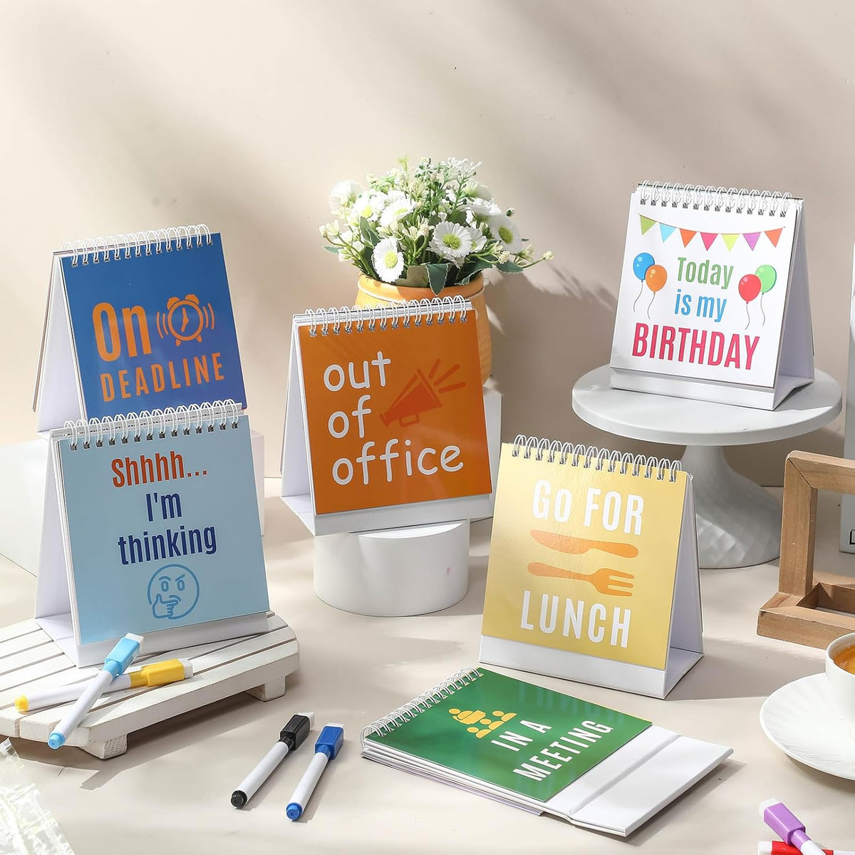 Fainne 6 Pcs Funny Desk Signs 30 Messages Flip over with Blank Cards Pens