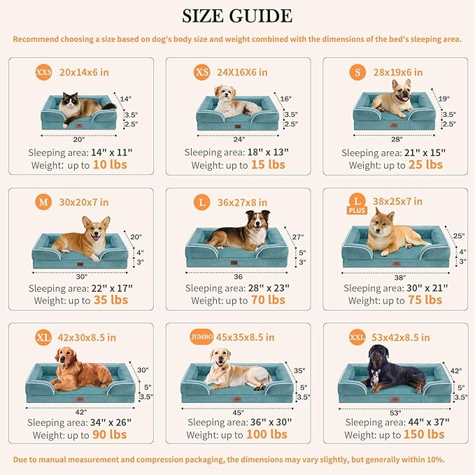 Comfort Expression Orthopedic Dog Bed for Extra Large Dogs 42x30 Inch, Waterproof Egg Crate Foam XL Pet Bed with Removable Bolsters, Dog Couch with Washable Cover & Non-Slip Bottom, Washed Blue