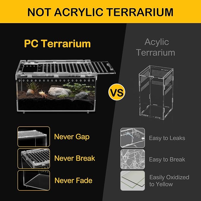 XLarge Reptile Terrarium Starter Kit,Magnetic Jumping Spider Enclosure,Hermit Crab Tank,Arboreal Tarantula Cage for Praying Mantis,Frog Vivarium,Lizard Container,Insect Housing,Gecko Habitat