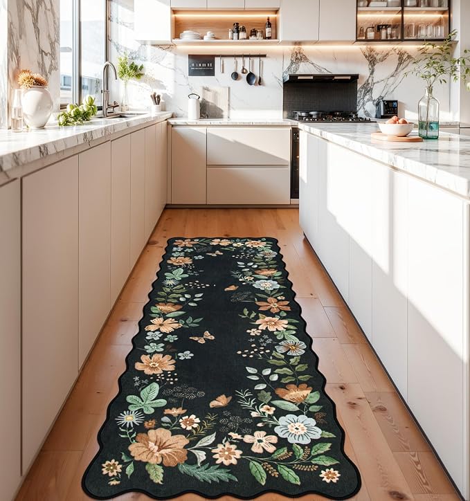 Lahome Floral Kitchen Runner, 2X6 Washable Runner Rug Non Slip Ultra-Thin