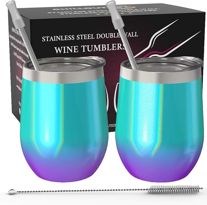 CHILLOUT LIFE 12 oz Stainless Steel Wine Tumblers 2 Pack