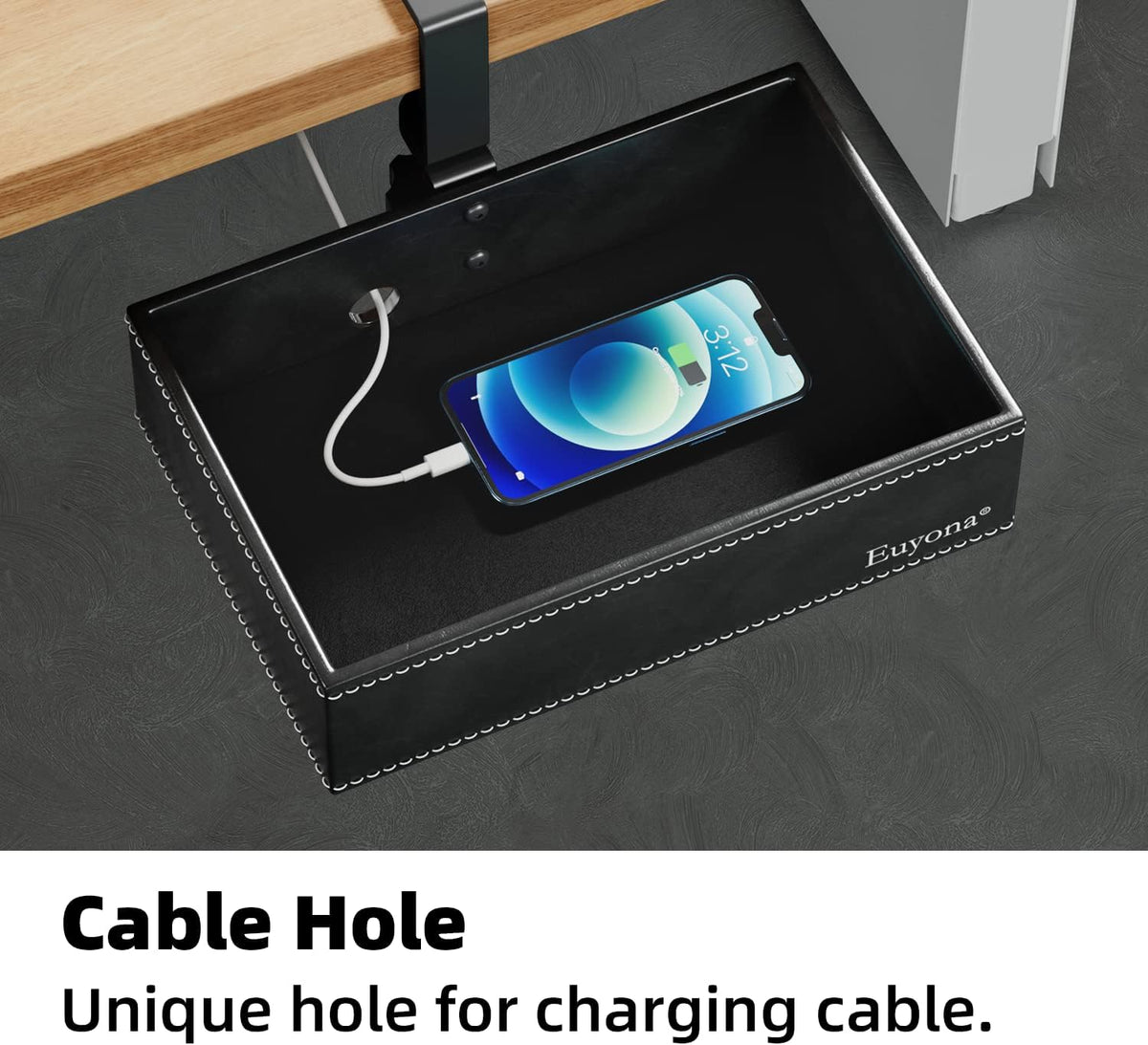 Under Desk Drawer, Clamp on Desk Organizer Hanging Desk Storage PU Leather