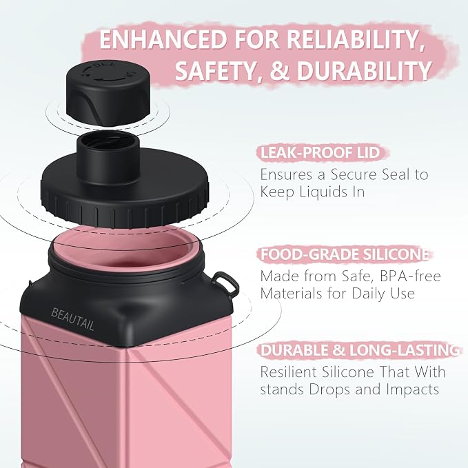 BEAUTAIL Collapsible Water Bottles 21 oz, Silicone Portable Water Bottle | BPA