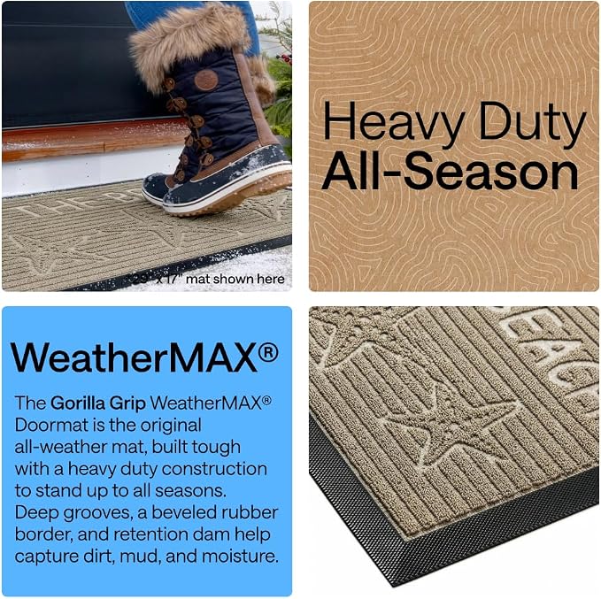 GORILLA GRIP 100% Waterproof All-Season WeatherMAX Doormat, US Designed Natural