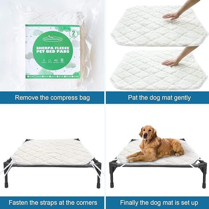 SPRINGSPIRIT Elevated Dog Bed Pad, 2 Pack, Soft Plush, Waterproof, Machine Washable, Corner Straps, Pet Bed Mat, Medium (25x35 inch), for Dog Cot, Cat Beds