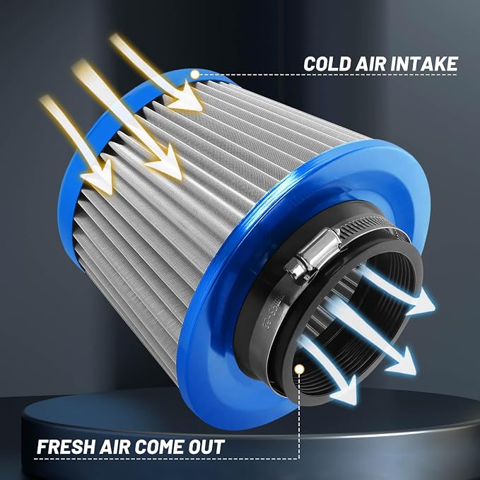 3" 76mm Universal High Flow Cold Air Intake Air Filter Upgraded Stainless Steel