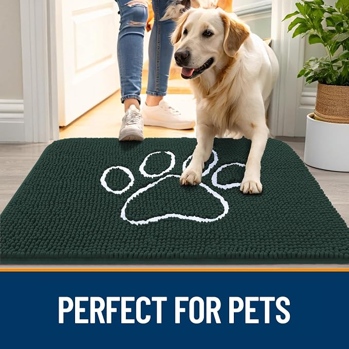 OLANLY Dog Door Mat for Muddy Paws 59x24, Paw Print Design, Absorbs Moisture