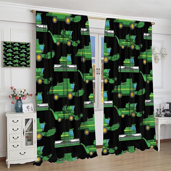 Kids Agriculture Machine Window Curtains, Farm Equipment Tractors Transport