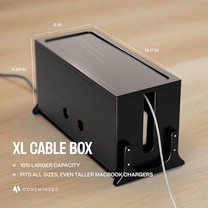 Extra Large Cable Management Box, Wood Cord Hider Box & Organizer for Power Strip, TV Wires & Desk Cable Storage
