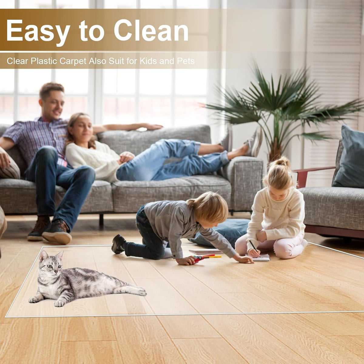 4 x 5 ft Clear Area Rug, 51" x 63" Plastic Office Floor Mat, 60 mil Thick Vinyl Plastic Carpet for Hardwood Floors, Transparent Runner for Dinning Room, Living Room, Entryway Kitchen Hallway