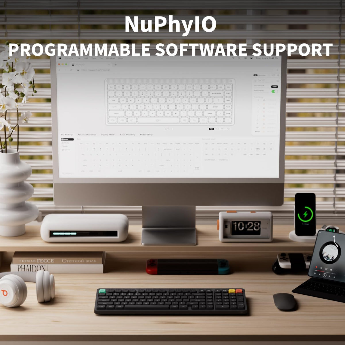 nuphy Node100 Wireless Mechanical Keyboard, Hot Swappable Custom Low Profile Keyboard, 103 Keys Computer Gaming Keyboards, Supports Touch Gestures, PBT Keycaps, RGB Backlit, Bluetooth/2.4GHz/USB-C
