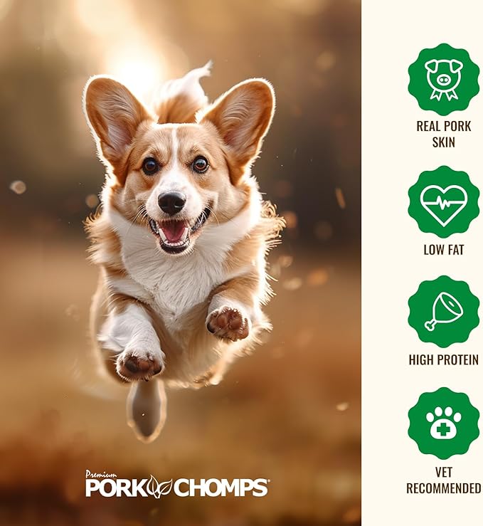 Pork Chomps Baked Pork Skin Dog Chews, 7 Inch Knots, 8 Count, 1 Pack - Long-Lasting Treats for Dogs - High Protein, Rawhide-Free, Low Fat, Healthy & Delicious Chews