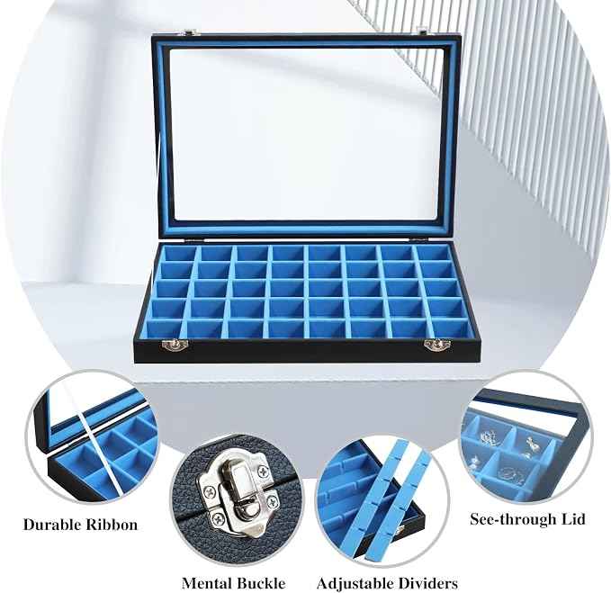 Stratalife Jewelry Organizer 40 Grid Blue Black Jewelry Tray
