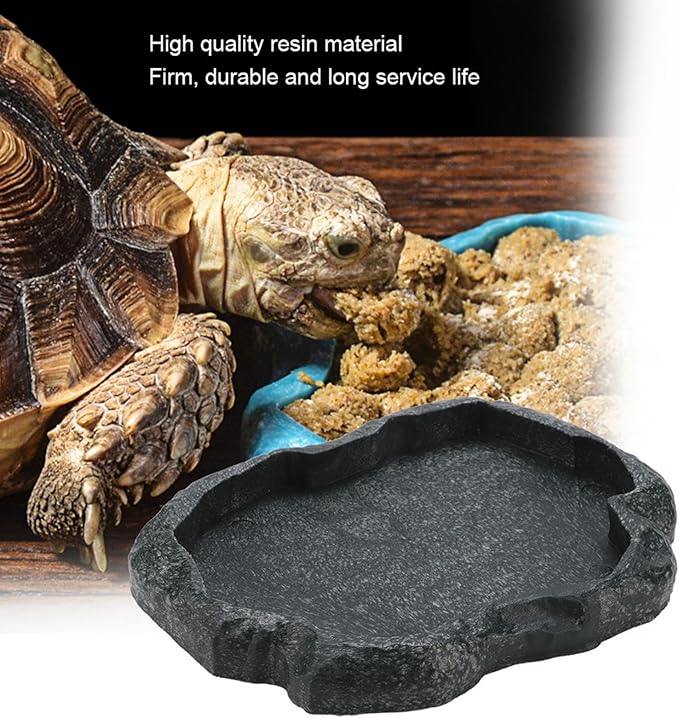 Reptile Feeding Bowl, Tortoise Water Bowl Food Bowl, Reptile Feeder Feeding Dish, Reptiles Water Tray for Reptile Scorpion Lizard Pets Plies(Dark Green M)