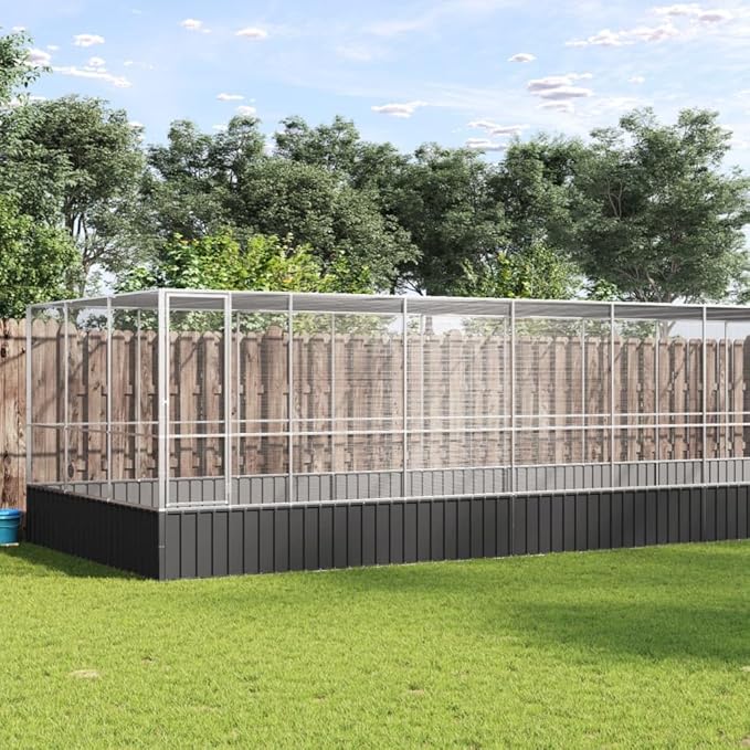 Large Bird Aviary with Extension, Outdoor Galvanized Steel Bird Cage, Galvanized Steel Outdoor Bird Aviary, Mesh Fence Bird House for Small Animals, 448.4"x120.9"x83.5"