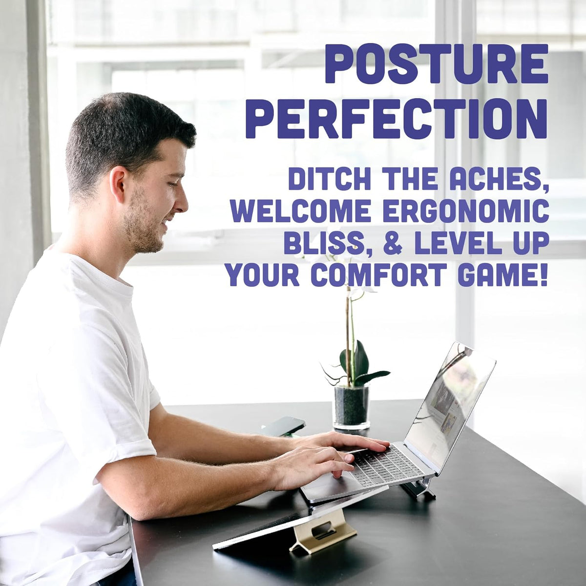 Steepy Portable Laptop Stand for Desk Adjustable Height, 13-17 Inch Devices