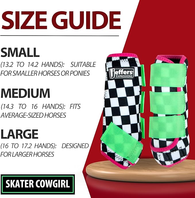 Jeffers Expression Protective Horse Boots 1 Pair, Skater Cowgirl - Safe Neoprene Leg Guards, Comfortable Fit, Durable Strap Closures, Front & Hind Support, Accessories for Travel & Riding - Small