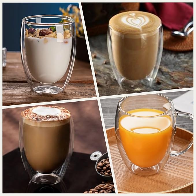 DINGPAI 15 oz Double Walled Glass Coffee Mugs, Large Coffee Mug