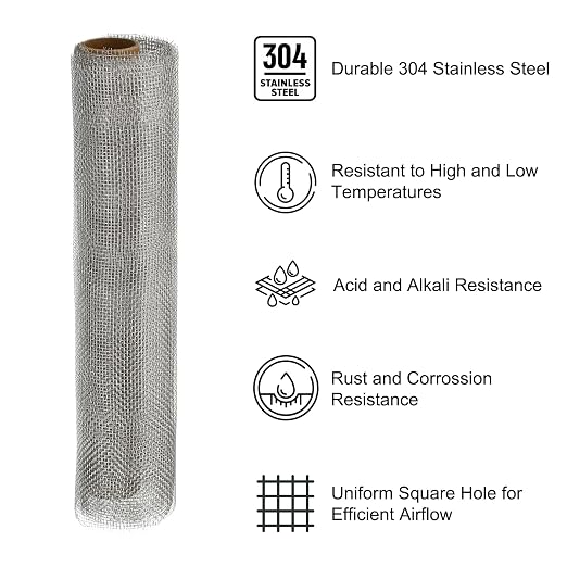 PATIKIL 40" L x 16" W Woven Wire Mesh, 14 Mesh 304 Stainless Steel Air Vent