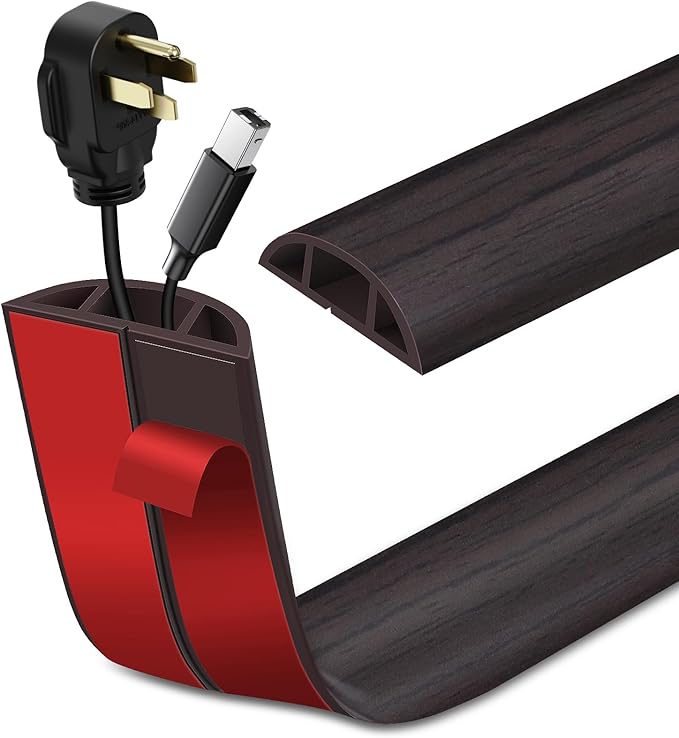 Floor Cord Cover Self Adhesive Cord Hider Floor Extension Cord Covers for Floor Power Cord Protector Cable Management Prevent Cable Trips Cable Cavity 0.59" W x 0.31" H (Dark Walnut, 20Ft)