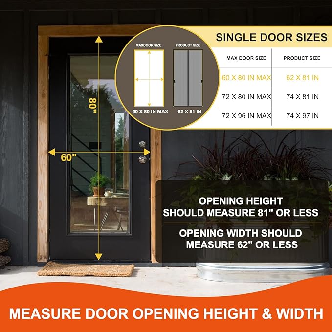 Reversible Left Right Side Opening Fiberglass Magnetic Screen Door, Fit Door Size 60x80in,Heavy Duty Fiberglass Screen Door Mesh for Front, Patio Sliding Door, French Bug Door Screen Magnetic Closure