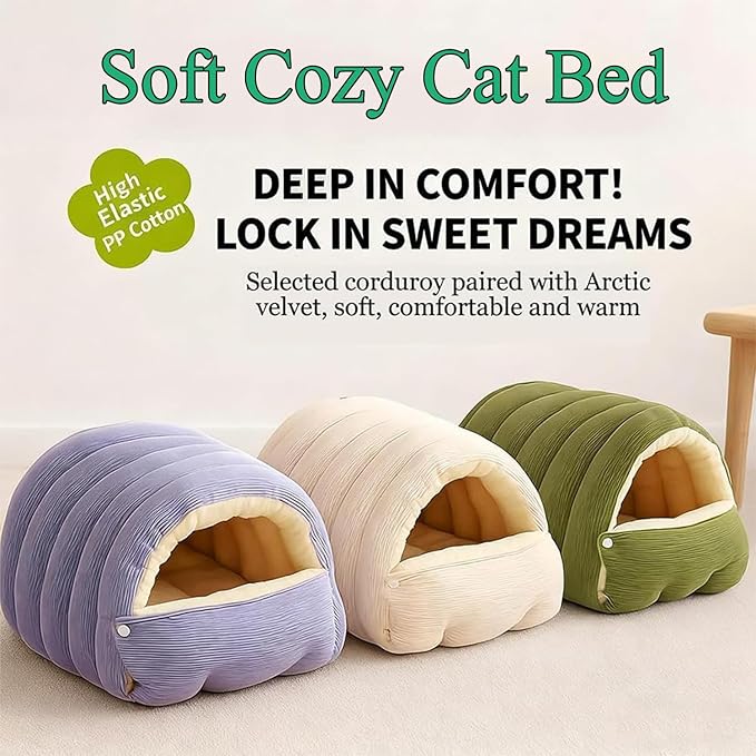 Expectation Cat Bed, Removable and Washable Winter Closed-Off Cat Bed, Soft Fluffy Warm Autumn/Winter Cats House, Washable Non-Slip Pet Sleeping Bag for Indoor Cats Small Dogs (G,Medium)