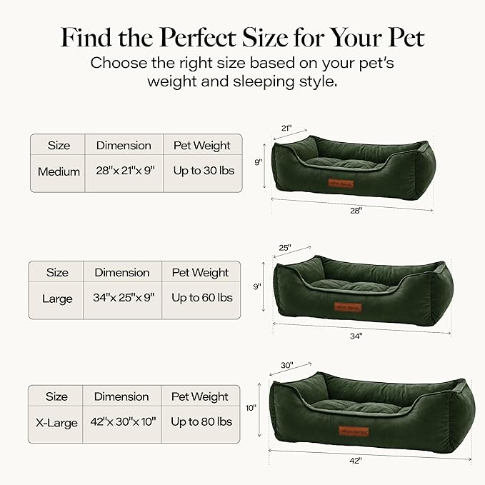 Modern Threads Luxury Dog Bed - Comfortable Tufted Velvet Cushion for Small to Large Dogs - Machine Washable - Durable & Cute Sleep Space for Pets - Pamper Your Pet with Cozy Beds - Forest Green