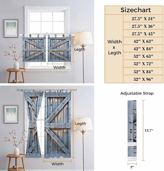 Farmhouse Wood Grain Kitchen Curtains 36 Inch Length, Small Window Curtains Tab