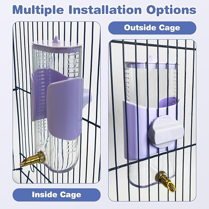PINVNBY 2 PCS Automatic Bird Water Dispenser 9.47 Fl Oz Parakeet Water Dispenser for Cage Suspended Water Feeder Bird Cage Accessories for Budgie Lovebird Cockatiel Finch (White + Purple)