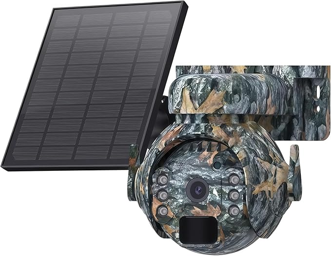 5MP Solar Cameras WiFi Wireless Outdoor 360° View Pet Monitoring Camouflage Color Solar Battery PTZ Camera(WiFi Camera add 32GB)
