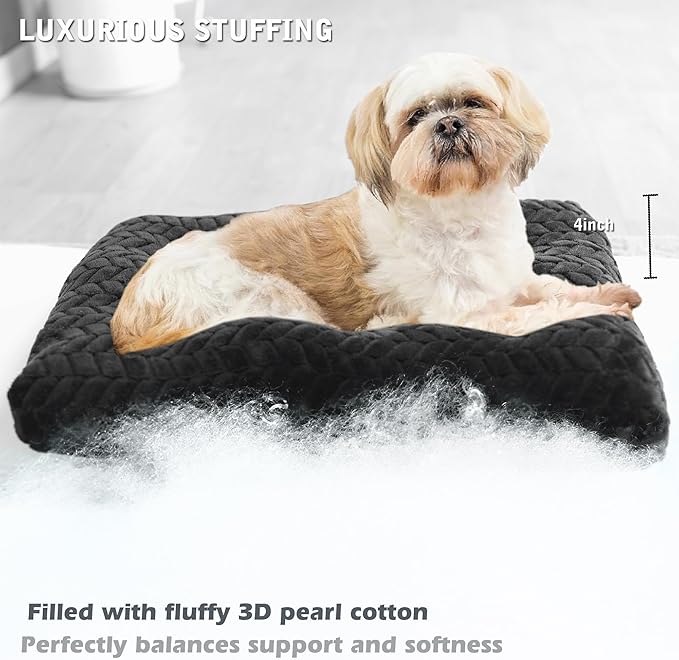Dog Crate Mat for Dog Cages Black Dog Bed for Small Dogs 24 Inch Dog Crate Bed Washable Dog Mats for Sleeping,Up to 25 lbs Soft and Fluffy Small Dog Bed for Crate Tire Printing Black S.