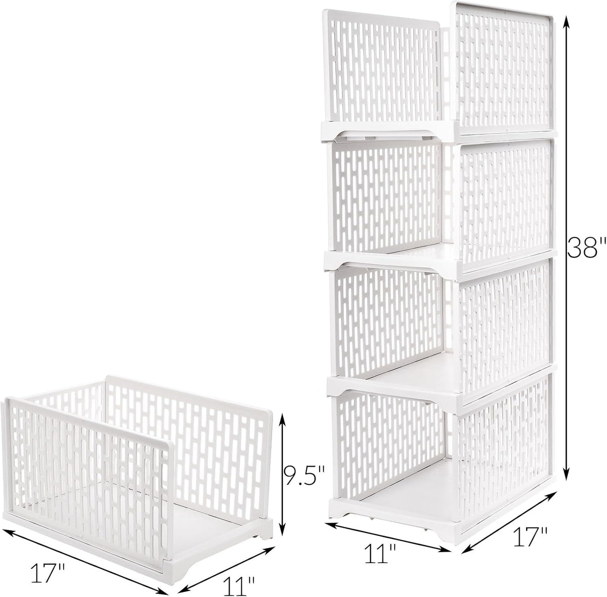 AVLA 4 Pack 38" Stackable Plastic Storage Basket, Plastic Foldable Closet Organizer Storage Bins, Wardrobe Storage Box Clothes Drawer Shelf Container for Cupboard Bedroom Dorm Bathroom Kitchen Office