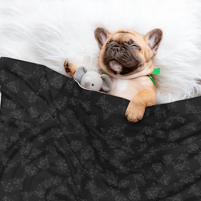 Pet Blanket for Indoor Outdoor Use, Black Marble Style, Two Sided Reversible Plush Mat with Bumpy Dot Texture for Patios Crates Portable Bed Companion