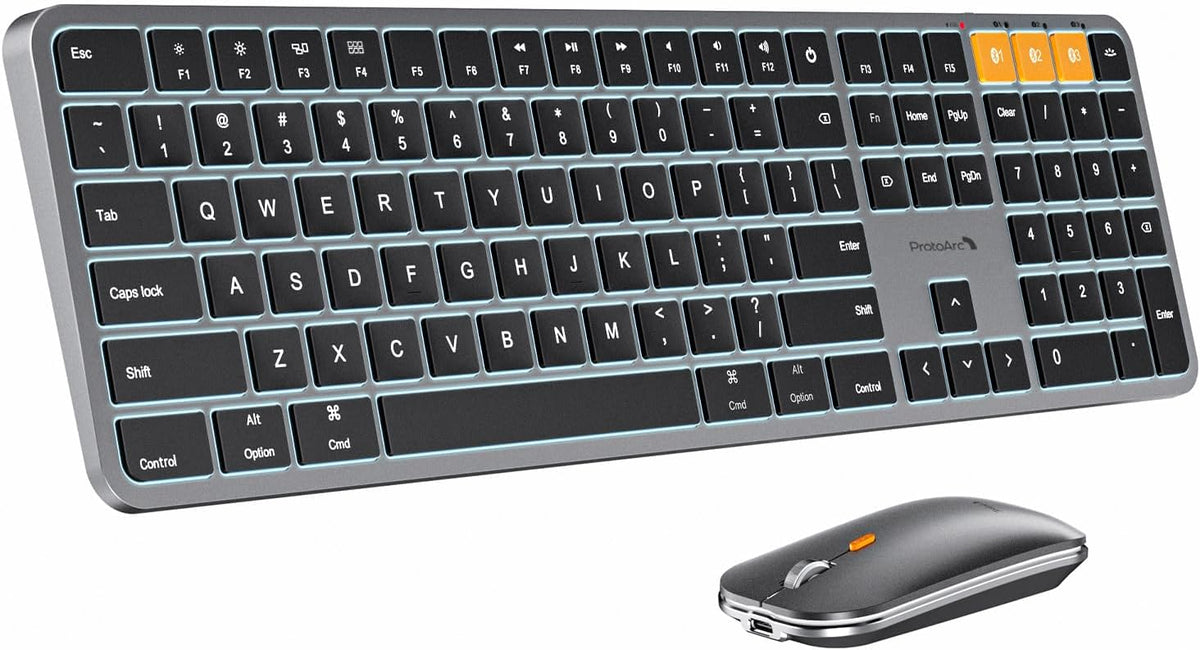 ProtoArc KM100-A Backlit Bluetooth Keyboard and Mouse for Mac, Space Gray
