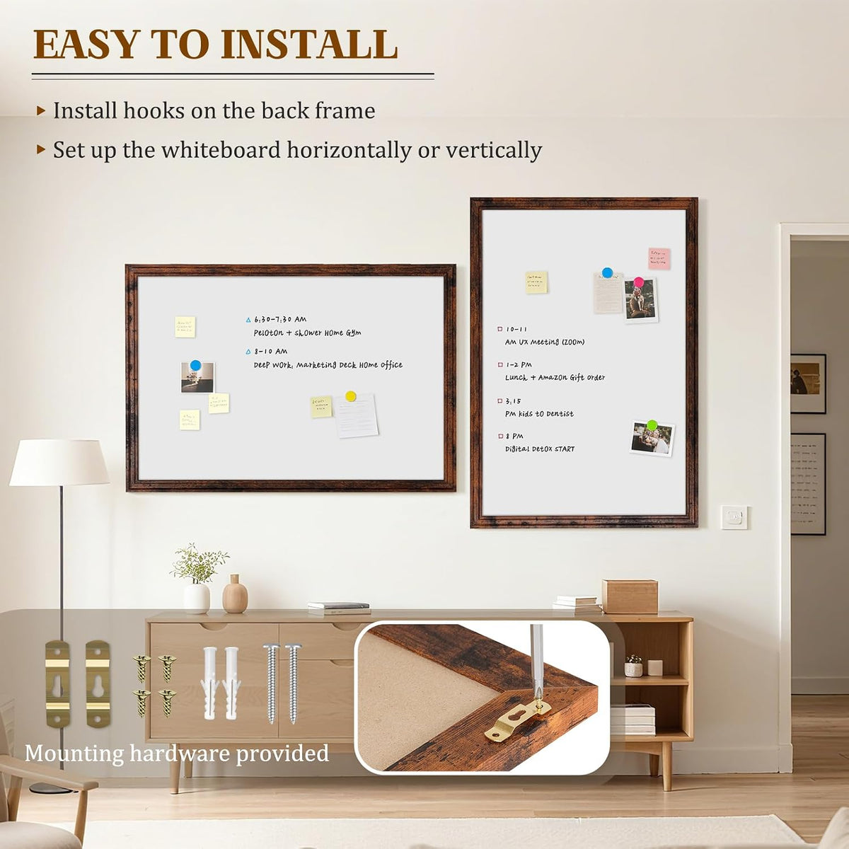 Large Dry Erase White Board for Wall, 48"x36", Brown White Wooden Frame