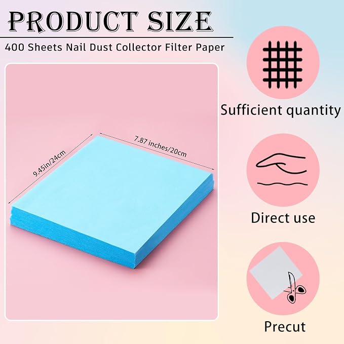 400 Sheets Nail Dust Collector Filter Paper Disposable Nail Dust Suction